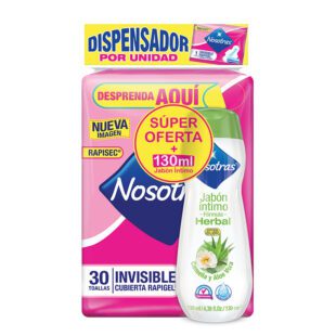 Toalla Nosotras Invisible Rapigel 30 + Jabón Íntimo 110