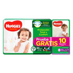 Pañal Huggies Active Sec Etapa 4 Extra Grande 30 Gratis 10 Pañitos(D)
